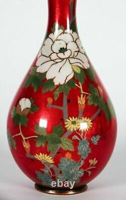 Japanese Silver Wire Pear Shaped Vase With Red Ground