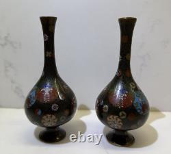 Japanese Superb Quality Meji Period Cloisonne Vases Pair Of Enamelled Brass