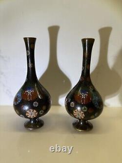 Japanese Superb Quality Meji Period Cloisonne Vases Pair Of Enamelled Brass