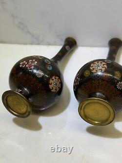 Japanese Superb Quality Meji Period Cloisonne Vases Pair Of Enamelled Brass