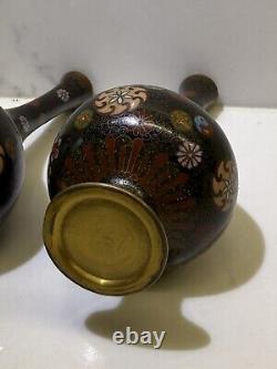 Japanese Superb Quality Meji Period Cloisonne Vases Pair Of Enamelled Brass