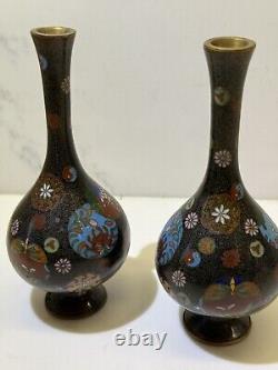 Japanese Superb Quality Meji Period Cloisonne Vases Pair Of Enamelled Brass