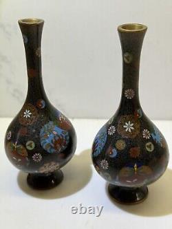 Japanese Superb Quality Meji Period Cloisonne Vases Pair Of Enamelled Brass