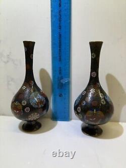 Japanese Superb Quality Meji Period Cloisonne Vases Pair Of Enamelled Brass