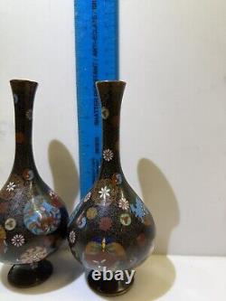 Japanese Superb Quality Meji Period Cloisonne Vases Pair Of Enamelled Brass