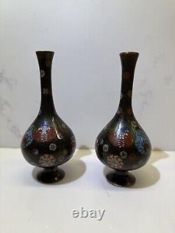 Japanese Superb Quality Meji Period Cloisonne Vases Pair Of Enamelled Brass