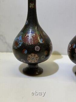 Japanese Superb Quality Meji Period Cloisonne Vases Pair Of Enamelled Brass