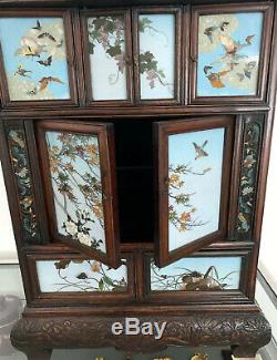 Japanese Table Cabinet with Cloisonne Panels Attributed to Namikawa Sosuke