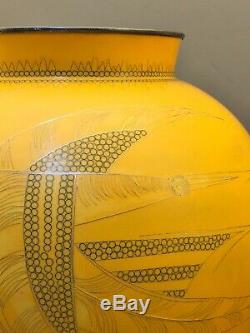 Japanese Taisho Art Deco Style Yellow Cloisonné Vase