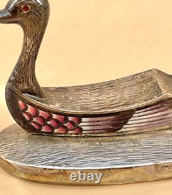 Japanese Taisho Silver & Cloisonne Box Swan, Signed