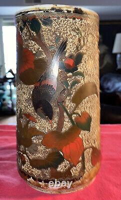 Japanese Totai Bud Vase Birds Blossom Tree Bark Cloisonne Porcelain Japan