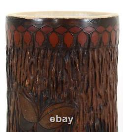 Japanese Totai Shippo Cloisonne on Ceramic Vase Tree Bark Bird Flowers Meiji 19C