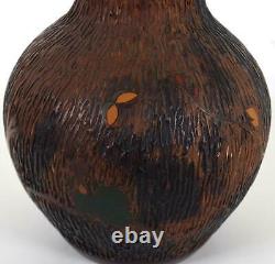 Japanese Totai Shippo Cloisonne on Ceramic Vase Tree Bark Bird Flowers Meiji 19C