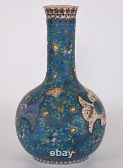 Japanese Totai Shippo Vase Cloisonne on Porcelain Boy and Cow Antique Meiji