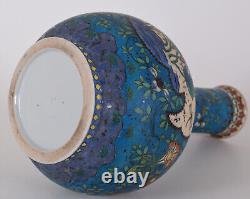 Japanese Totai Shippo Vase Cloisonne on Porcelain Boy and Cow Antique Meiji