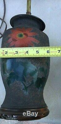 Japanese Tree bark cloisonne lamp. Antique. Carved stone finial