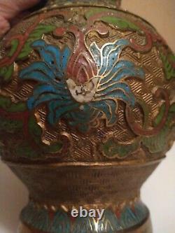 Japanese Vtg Champleve Bronze Enamel Cloisonne Vase