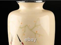 Japanese cloisonne enamel vase Antique Crane White Height 12 with wood box