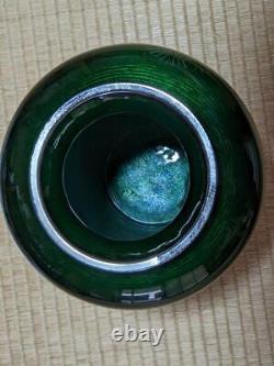 Japanese cloisonne enamel vase Antique Green Pine tree Bamboo Height 12 ANDO