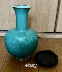 Japanese cloisonne enamel vase Antique Jade green Vintage Height 9.5 Tamura