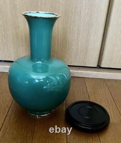 Japanese cloisonne enamel vase Antique Jade green Vintage Height 9.5 Tamura