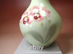Japanese cloisonne enamel vase Flower White Antique Height 7.5 moth orchid