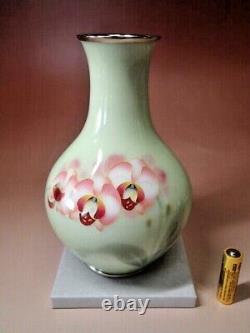 Japanese cloisonne enamel vase Flower White Antique Height 7.5 moth orchid