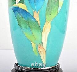 Japanese cloisonne enamel vase Jade green withbox white flower Antique Vintage