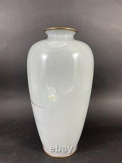 Japanese cloisonne grey ground vase Junk at sea mountain backdrop