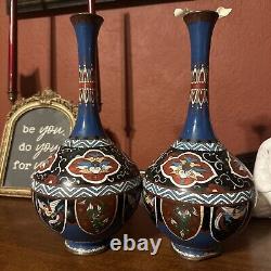 Japanese cloisonne vases pair