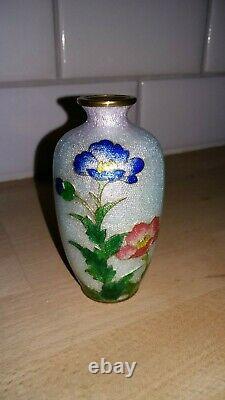 Japanese miniature Ginbari Cloisonne vase on brass signed just beautiful
