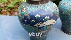 Japanese pair of Cloisonne vases with lids great detail lovely items