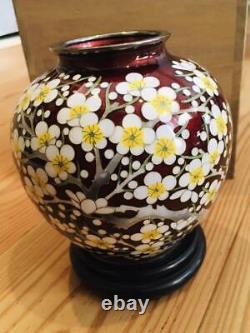 Kato CLOISONNE Vase Flower Pattern 4.7 inch Japanese Figurine Red