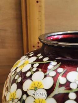 Kato CLOISONNE Vase Flower Pattern 4.7 inch Japanese Figurine Red