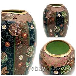 Kintsugi Antique Japanese Cloisonné Vase Meiji Era Goldstone Butterfly Floral