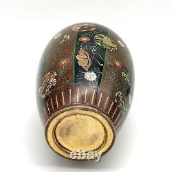 Kintsugi Antique Japanese Cloisonné Vase Meiji Era Goldstone Butterfly Floral