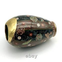 Kintsugi Antique Japanese Cloisonné Vase Meiji Era Goldstone Butterfly Floral