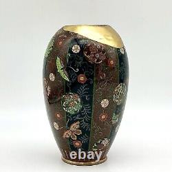 Kintsugi Antique Japanese Cloisonné Vase Meiji Era Goldstone Butterfly Floral