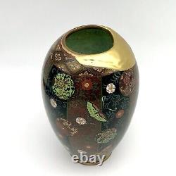 Kintsugi Antique Japanese Cloisonné Vase Meiji Era Goldstone Butterfly Floral