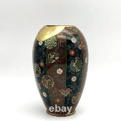 Kintsugi Antique Japanese Cloisonné Vase Meiji Era Goldstone Butterfly Floral