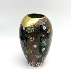 Kintsugi Antique Japanese Cloisonné Vase Meiji Era Goldstone Butterfly Floral