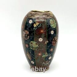 Kintsugi Antique Japanese Cloisonné Vase Meiji Era Goldstone Butterfly Floral