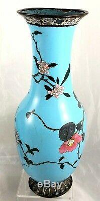 LARGE PAIR OF 19th CENTURY JAPANESE MEIJI PERIOD CLOISONNE VASES 31cm HIGH