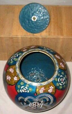 LARGE RARE Meiji Japanese Cloisonne Koro Jar Vase w Lid Pheonix Tigers Excellent