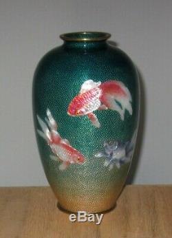 LARGE VERY RARE KUMENO, TIETARO Signed Meiji Japanese Ginbari Cloisonne Vase