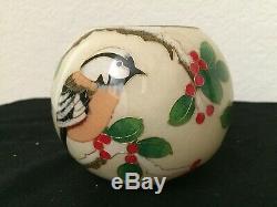 LOVELY JAPANESE CLOISONNE 3 BIRDS WITH FLOWER VASE with BRONZE RIMS