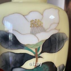 Large 10 inches tall Light Yellow Japanese Ando cloisonne vase