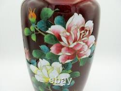 Large 10 tall vintage Japanese Ginbari cloisonne vase red foil background