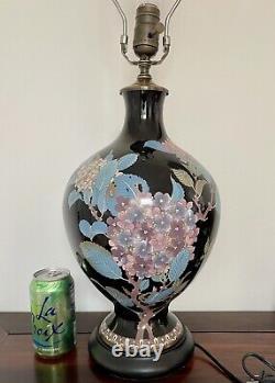 Large 13 In Tall antique Japanese Meiji cloisonne hydrangea vase converted Lamp