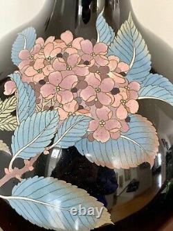 Large 13 In Tall antique Japanese Meiji cloisonne hydrangea vase converted Lamp
